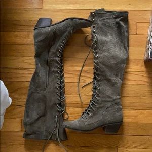 Jeffrey Campbell croc suede lace up boots